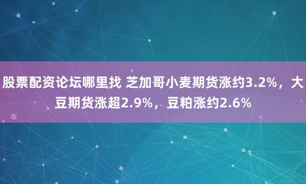 股票配资论坛哪里找 芝加哥小麦期货涨约3.2%，大豆期货涨超2.9%，豆粕涨约2.6%